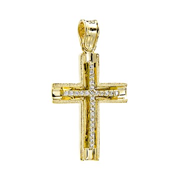  Γυναικείος Σταυρός από χρυσό 14 Καρατίων με ζιργκόν