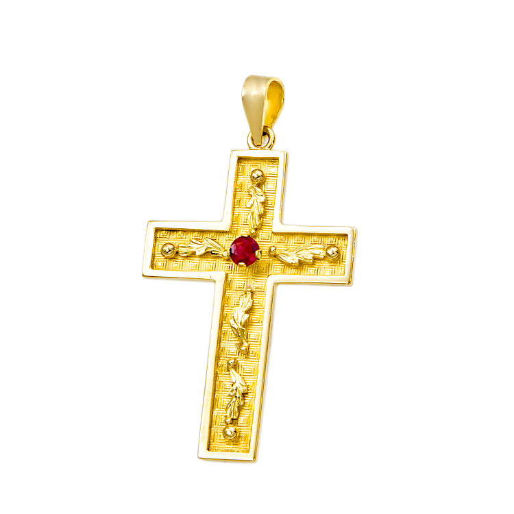 Χειροποίητος Σταυρός φτιαγμένος από Χρυσό 18 Καρατίων με γνήσιο Ρουμπίνι 