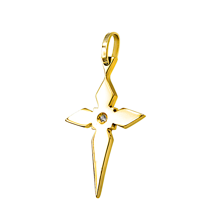 Γυναικείος μοντέρνος  Σταυρός από χρυσό 14 Καρατίων και ζιργκόν