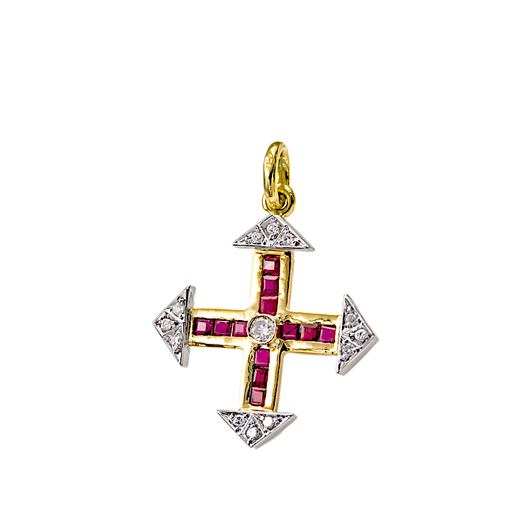 Σταυρός από Χρυσό 18 καρατίων με Ρουμπίνια και Μπριγιάν