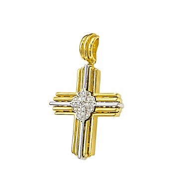 Γυναικείος Σταυρός από λευκό και κίτρινο χρυσό 18 Καράτια με Μπριγιάν