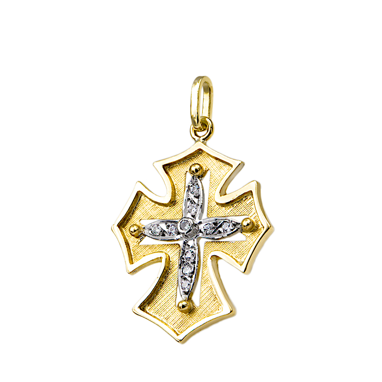 Σταυρός φτιαγμένος από κίτρινο και λευκό Χρυσό 18 Καρατίων με Ζιργκόν