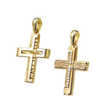 Ανδρικός σταυρός από κίτρινο και λευκό χρυσό 14 καρατίων
