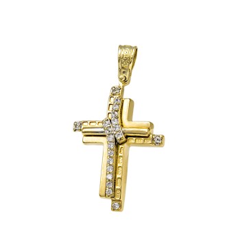 Γυναικείος μοντέρνος  Σταυρός 14 Καρατίων με ζιργκόν