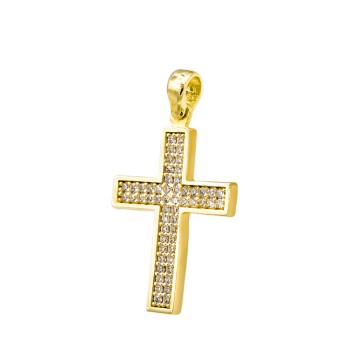 Γυναικείος μοντέρνος βαπτιστικός Σταυρός από χρυσό 14 Καρατίων και ζιργκόν