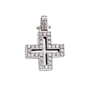 Γυναικείος  λευκόχρυσος Σταυρός 14 Καρατίων με ζιργκόν