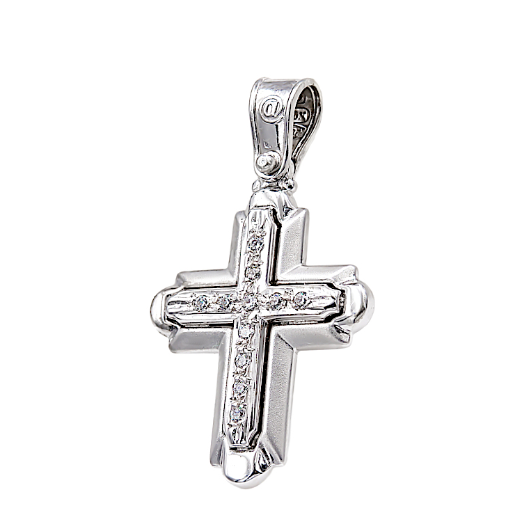 Γυναικείος Σταυρός από Λευκόχρυσο 14 Καράτια και Ζιργκόν.