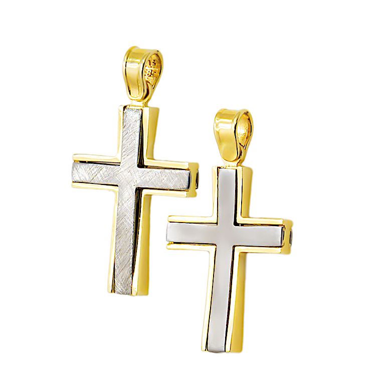 Ανδρικός σταυρός από κίτρινο και λευκό χρυσό 14 καρατίων