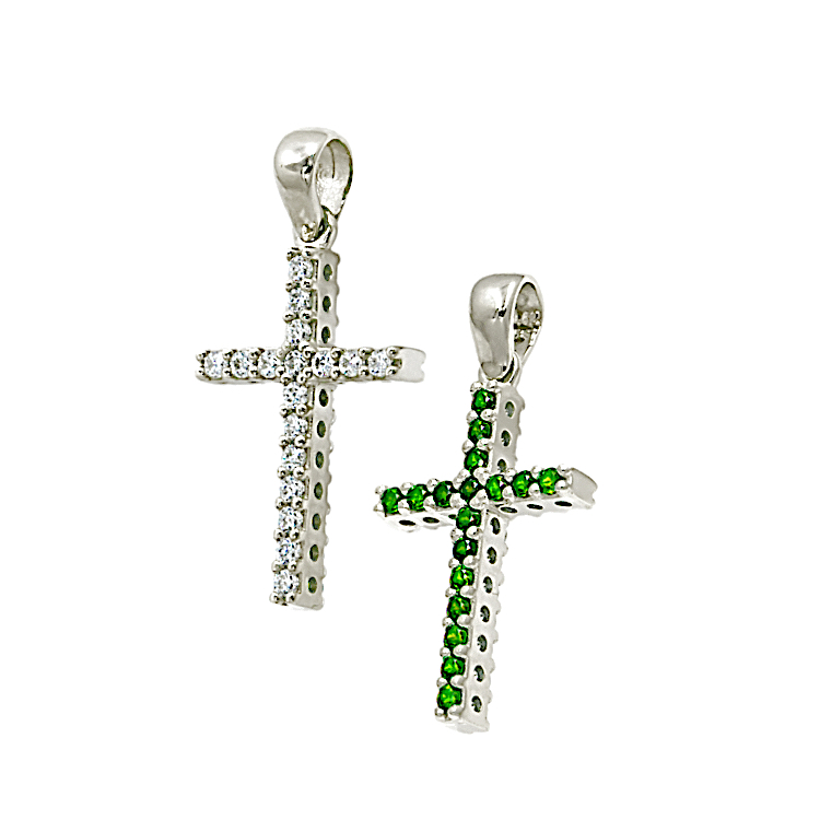 Γυναικείος Σταυρός δύο όψεων από λευκόχρυσο 14 καράτια με ζιργκόν