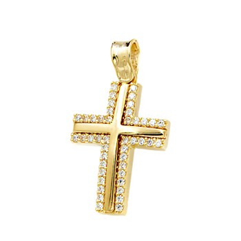 Γυναικείος  χρυσός Σταυρός 14 Καρατίων με ζιργκόν