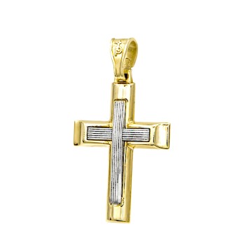Δίχρωμος Σταυρός από λευκό και κίτρινο Χρυσό 14 Καρατίων