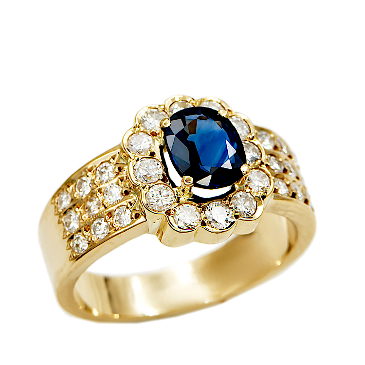 Δαχτυλίδι από Χρυσό 18 καρατίων με μπλε Ζαφείρι και Μπριγιάν