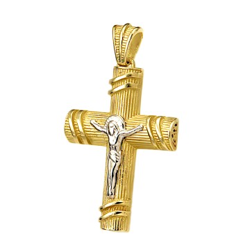 Σταυρός από κίτρινο και λευκό Χρυσό 14 καρατίων