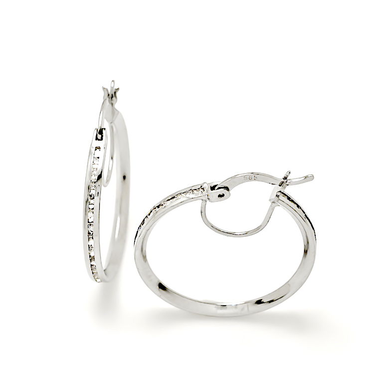 Μοντέρνο ζευγάρι κρίκων από Λευκόχρυσο 14 Καρατίων και Ζιργκόν