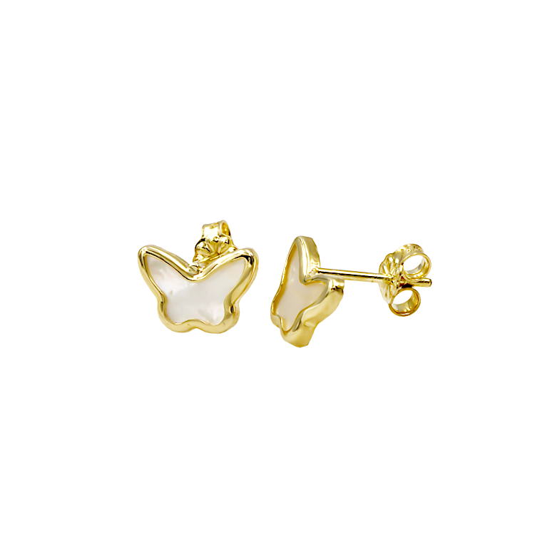 Μοντέρνο ζευγάρι σκουλαρίκια από χρυσό 9ct με πέτρες Φίλντισι