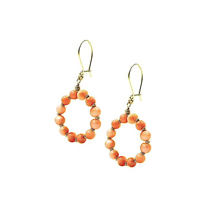 Κρεμαστά σκουλαρίκια από χρυσό 14 Καράτια με γνήσια κοράλλια