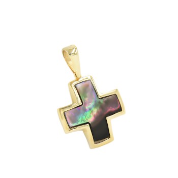 Τετράγωνος μοντέρνος Σταύρος από χρυσό 14 καράτια με γκρι φίλντισι