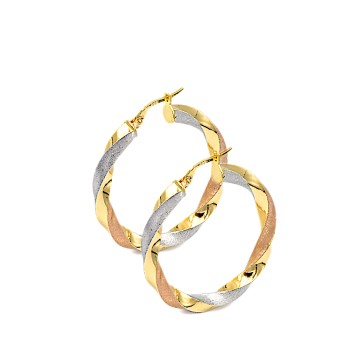 Τρίχρωμα σκουλαρίκια κρίκοι στα 14 Καράτια