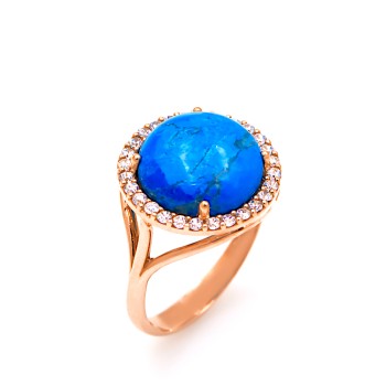 Δαχτυλίδι από ροζ χρυσό 14 καρατίων με ζιργκόν και Λάπις λάζουλι