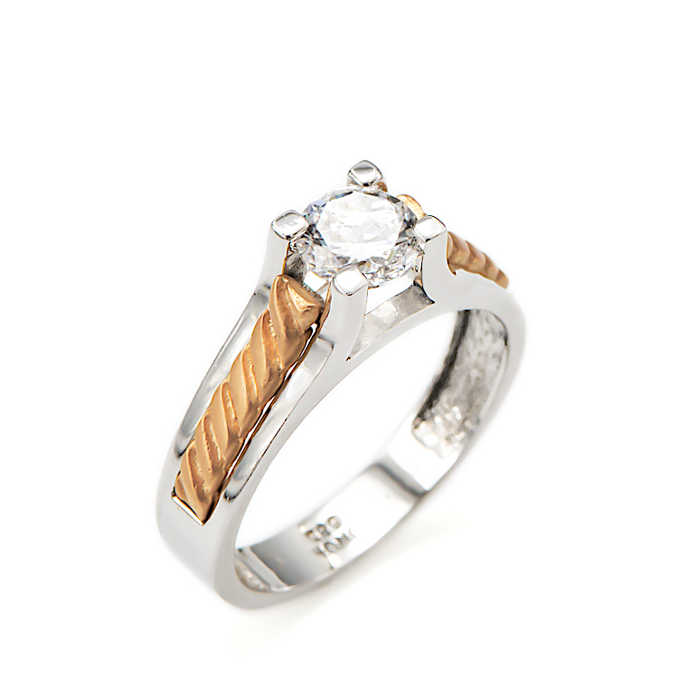 Μονόπετρο δαχτυλίδι από λευκό και ροζ  χρυσό 14 καρατίων με ζιργκόν