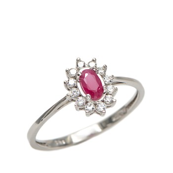 Δαχτυλίδι από λευκόχρυσο 14 Καρατίων με συνθετικό Ρουμπίνι και ζιργκόν.