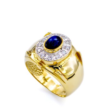 Χρυσό Δαχτυλίδι 14 Καρατίων με ζιργκόν και συνθετικό ζαφείρι