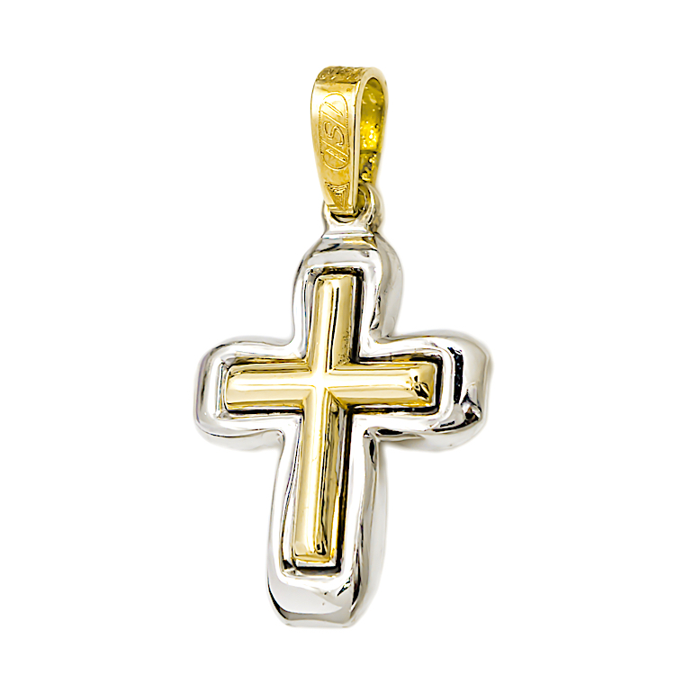 Μασίφ Σταυρός από λευκό και κίτρινο Χρυσό 14 Καρατίων