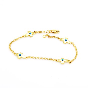 Mοντέρνο μασίφ βραχιόλι από χρυσό 14 καράτια με σταυρουδάκια