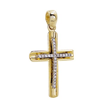  Γυναικείος Σταυρός από χρυσό 14 Καρατίων με ζιργκόν