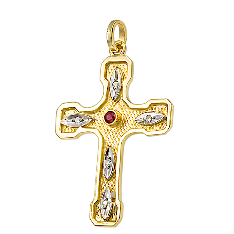 Χειροποίητος Σταυρός φτιαγμένος από Χρυσό 18 Καρατίων με γνήσιο Ρουμπίνι και μπριγιάν