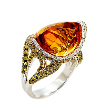 Δαχτυλίδι από λευκόχρυσο 18 Καρατίων με Μπριγιάν και Τοπάζι.