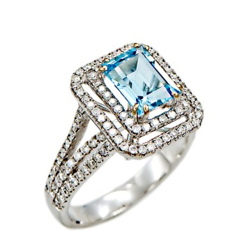 Δαχτυλίδι από λευκόχρυσο 18 Καρατίων με Μπριγιάν και μπλε Τοπάζ.