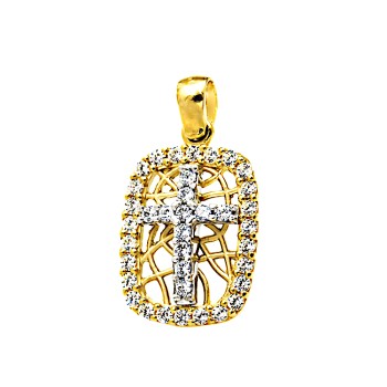 Μοντέρνο μενταγιόν Σταυρός από χρυσό 14 Καράτια με ζιργκόν