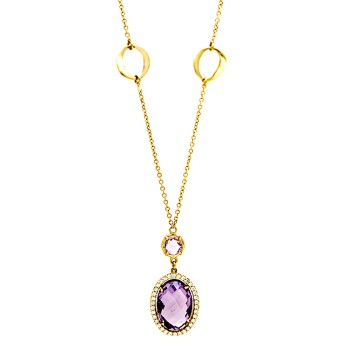 Μοντέρνο κολιέ χρυσό 14 Καρατίων με ζιργκόν και αμέθυστο