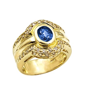 Δαχτυλίδι από  χρυσό 18 καρατίων με Μπριγιάν και μπλε Ζαφείρι Κευλάνης