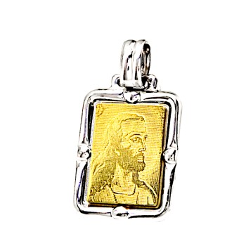 Μενταγιόν με τον Χριστό από λευκό και κίτρινο χρυσό 14 Καρατίων