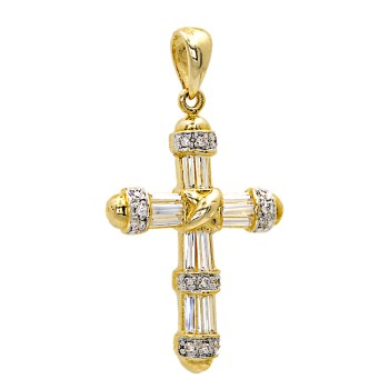  Γυναικείος Σταυρός από χρυσό 14 Καρατίων με ζιργκόν μπαγκέτες 