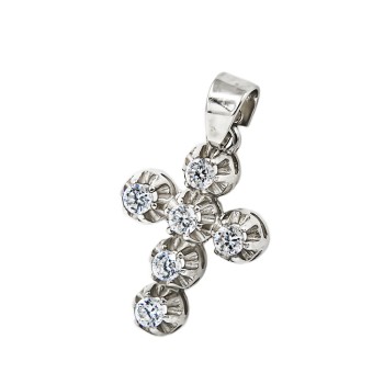 Σταυρός από λευκό χρυσό 14 καράτια με ζιργκόν