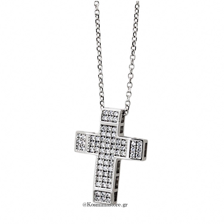 Γυναικείος λευκόχρυσος σταυρός 14 Καρατίων με ζιργκόν