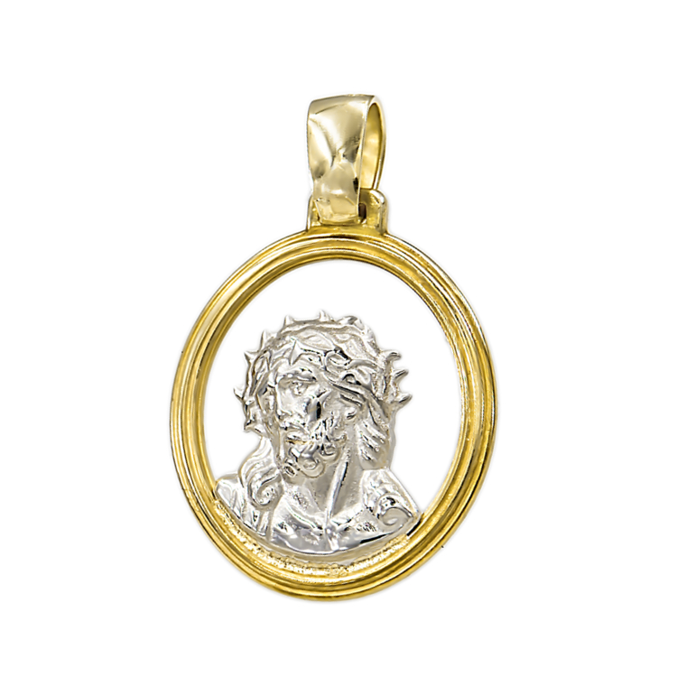 Μενταγιόν με τον Χριστό από λευκό και κίτρινο χρυσό 14 Καρατίων