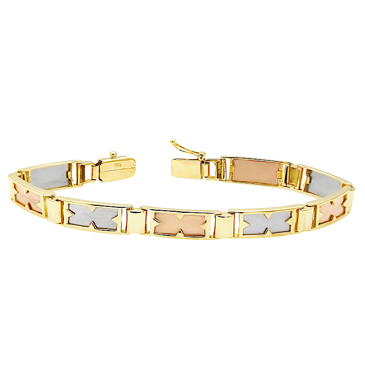 Βραχιόλι από κίτρινο, λευκό και ροζ χρυσό 14 καρατίων