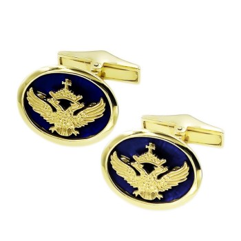  Οβάλ μανικετόκουμπα από χρυσό 18 Καράτια με τον δικέφαλο αετό