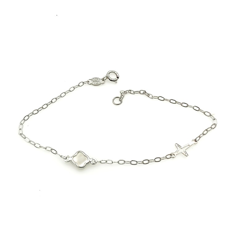 Λευκόχρυσο βραχιόλι 14 Καρατίων με Σταυρό