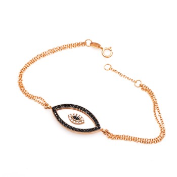 Βραχιόλι Μάτι από ροζ Χρυσό 14 καρατίων με ζιργκόν και σμάλτο