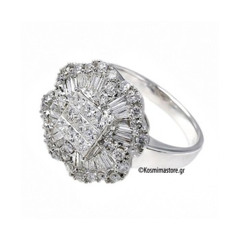 Λευκόχρυσο Δαχτυλίδι 18 Καρατίων με Μπριγιάν