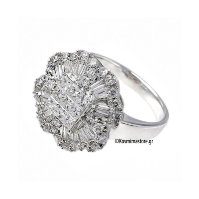 Λευκόχρυσο Δαχτυλίδι 18 Καρατίων με Μπριγιάν