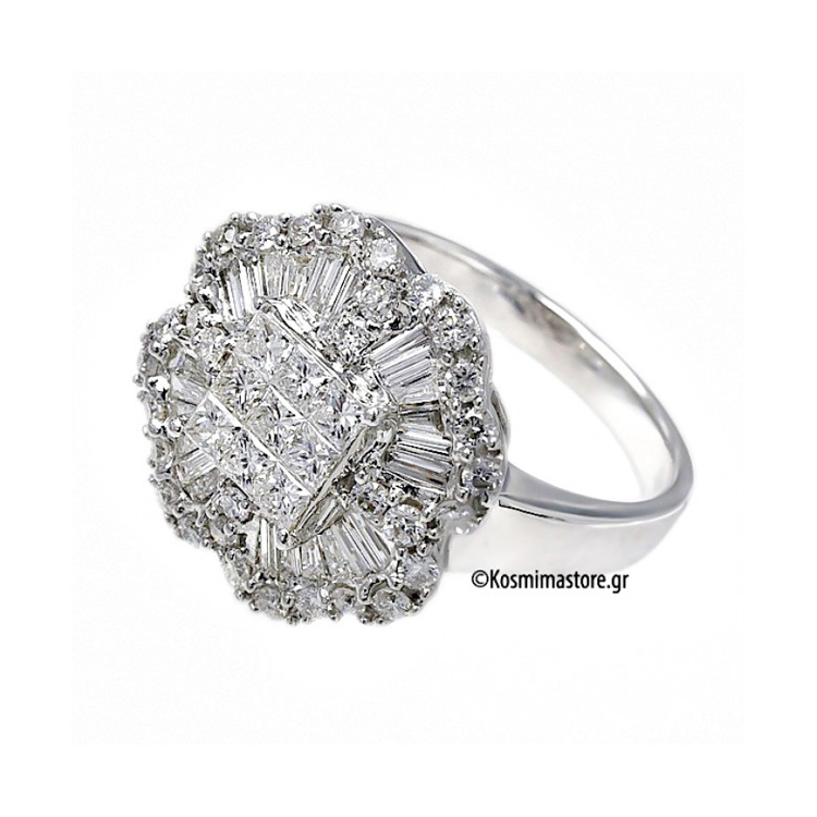 Λευκόχρυσο Δαχτυλίδι 18 Καρατίων με Μπριγιάν