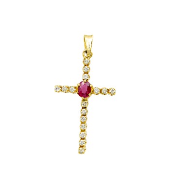 Γυναικείος Σταυρός από χρυσό 18ct με μπριγιάν και ρουμπίνι γνήσιο