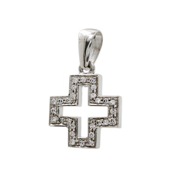 Γυναικείος λευκόχρυσος 14 Καράτια Σταυρός με Ζιργκόν.