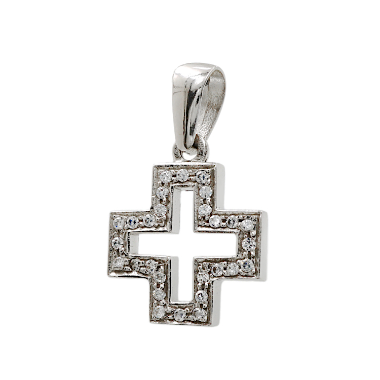 Γυναικείος λευκόχρυσος 14 Καράτια Σταυρός με Ζιργκόν.